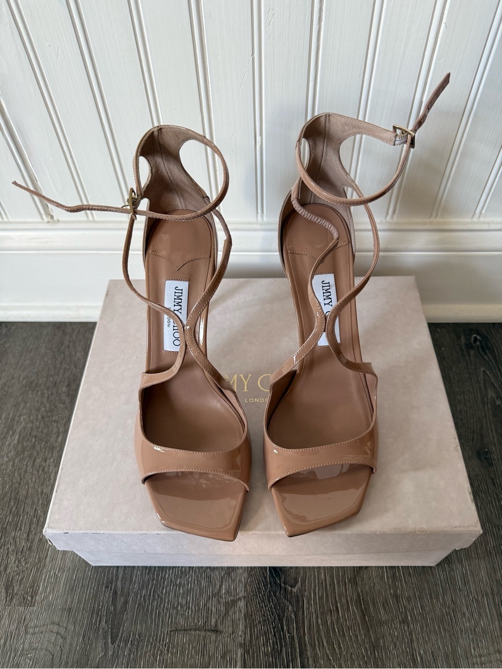 ❗️SOLD❗️Jimmy Choo Azia 95 Ballet Pink Patent Leather Strappy Sandals Size - Picture 2 of 10